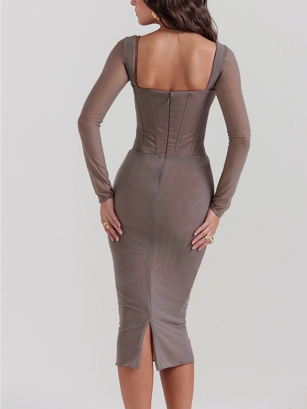 House of CB Safran Corset Midi Dress L Mocha Romantic Glamour - Picture 5 of 15